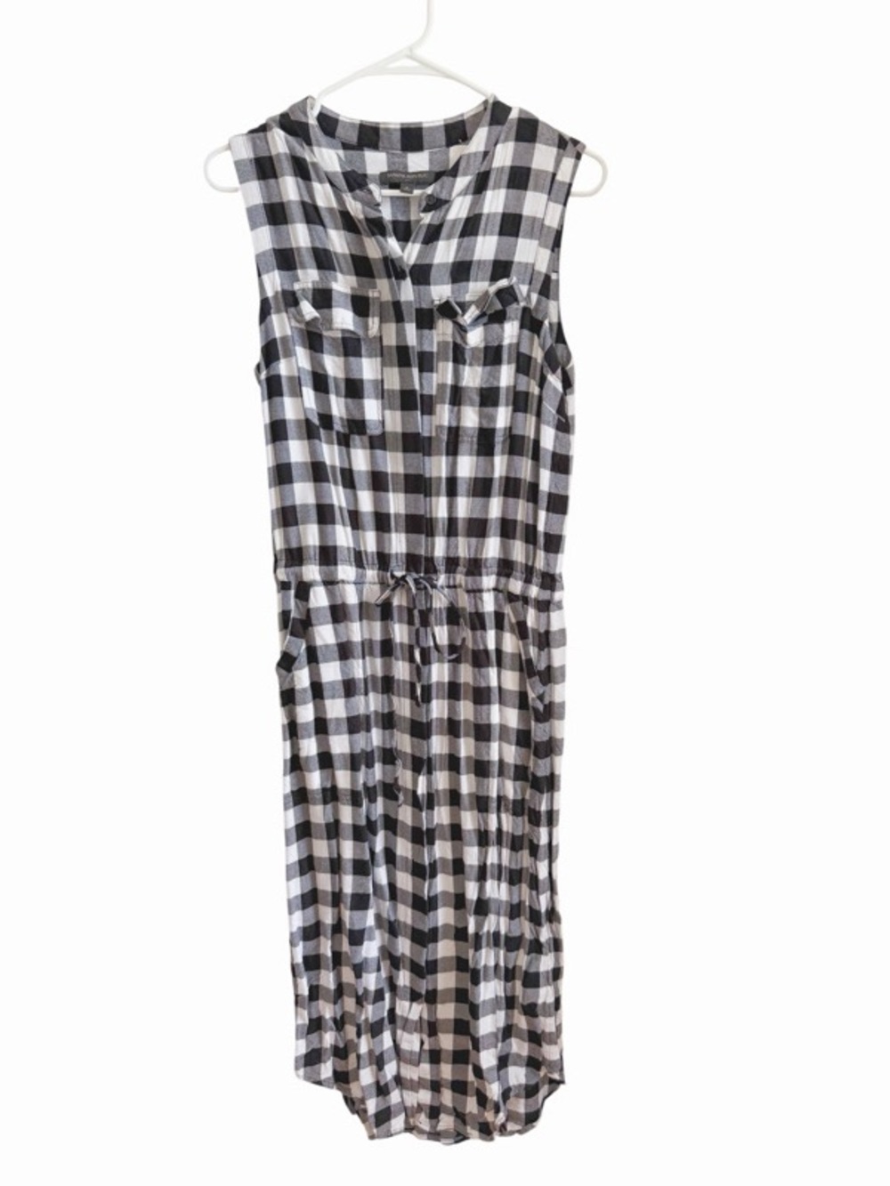 Banana Republic Black & White Gingham Sleeveless Midi Dress